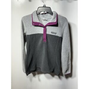 Columbia Womens 1/4 Snap Fleece Pullover Jacket Size M Gray Pink Sweatshirt